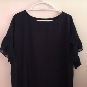 Emma & Michele Navy Flutter Sleeve Sheath Dress